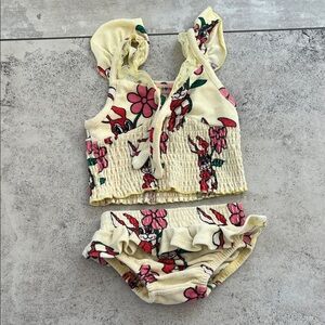 Floral Baby swim Outfit with Bunny Print